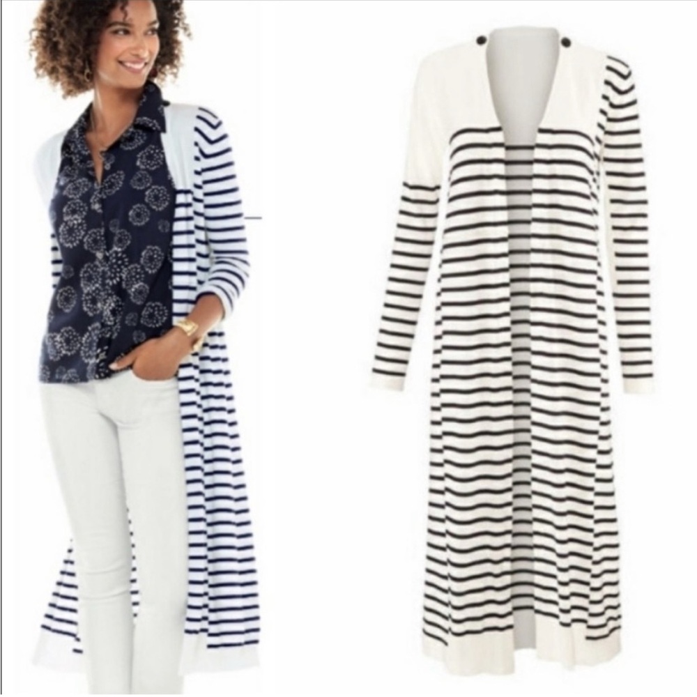 CAbi Striped Black and White Cardigan